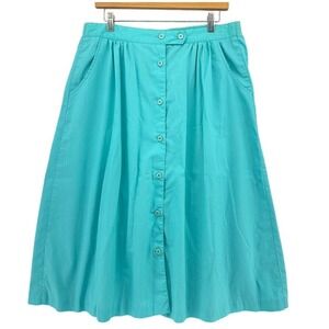 VTG Picket and Post Turquoise Teal Button Front Midi Skirt SZ 34 USA Made 1980s
